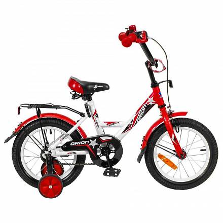 Двухколесный велосипед Lider Orion диаметр колес 14 дюймов, белый/красный 