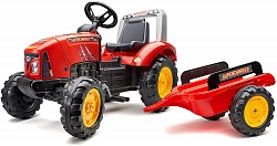 Красный педальный трактор Supercharger с прицепом и открывающимся капотом  (Falk, FAL 2020AB) - миниатюра