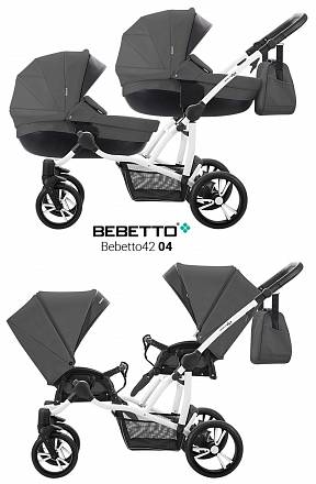 Детская коляска Bebetto 42 2017 для двойни 2 в 1, шасси белая/BIA, цвет – 04 