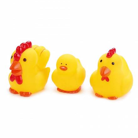 Игрушки для ванной – Петух, курица и цыпленок, в сетке 