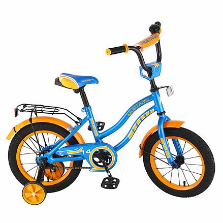 Велосипед детский – Mustang, сине-оранжевый со страховочными колесами 