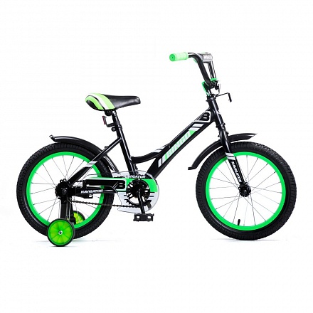 Детский велосипед Navigator Bingo черно-зеленый, колеса 16", стальная рама, стальные обода, ножной тормоз 