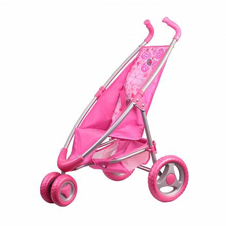 Коляска прогулочная розовая с поворотными передними колесами 