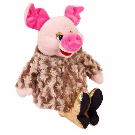 Мягкая игрушка - Свинка в золотых туфлях и коричневой шубке, 17 см 