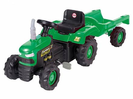 Педальный трактор с прицепом - зелено-черный 