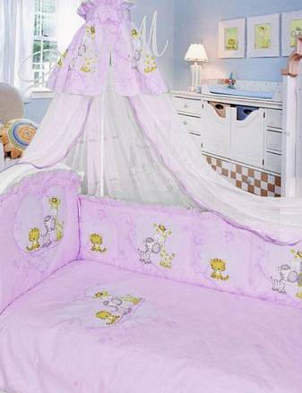 Комплект в кроватку 7 предметов – Сафари, розовый 