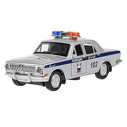 Машина Полиция Газ-2401 Волга 12 см серебристая двери и багажник открываются металлическая инерционная (Технопарк, 2401-12POL-SR) - миниатюра