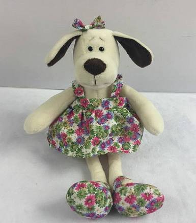 Мягкая игрушка - Собака в платье с цветами, 16 см 