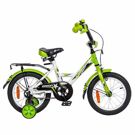 Двухколесный велосипед Lider Orion диаметр колес 14 дюймов, белый/зеленый 