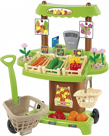 Детский магазин на колесах - Органические продукты с тележкой и корзинкой для покупок 