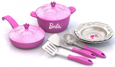 Набор кухонной посудки Барби, 9 предметов в сетке 