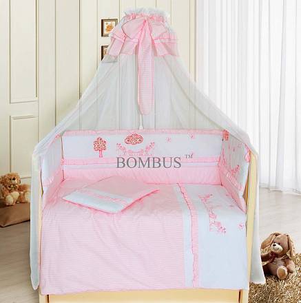 Комплект в кроватку - Веселая семейка, 7 предметов, розовый 
