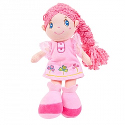 Кукла с розовой косой в розовом платье, мягконабивная, 20 см (ABtoys, M6013) - миниатюра