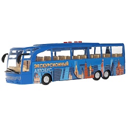 Модель Экскурсионный автобус 30 см свет-звук двери открываются пластиковая инерционная синий (Технопарк, BUSTOUR-30PL-BU) - миниатюра
