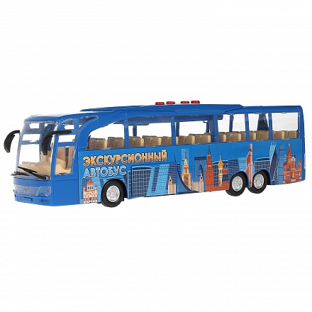 Модель Экскурсионный автобус 30 см свет-звук двери открываются пластиковая инерционная синий 
