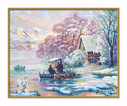 Картина, раскраска по номерам - Горное озеро зимой 