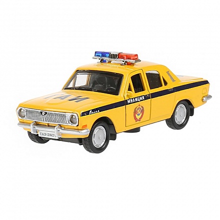 Машина Полиция Газ-2401 Волга 12 см желтая со светом и звуком металлическая инерционная 