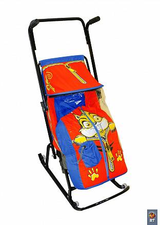 Санки-коляска Снегурочка-4-Р, Бельчонок, с 4 колесиками, синий, красный 