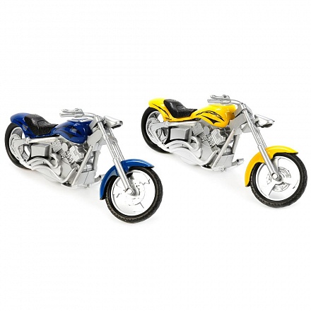 Модель металлическая – Мотоцикл Чоппер 14,5 см, подвижные элементы, несколько видов 