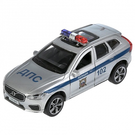 Машина - Volvo Xc60 R-Desing - Полиция, 12 см, свет-звук инерционный механизм, цвет серебристый 