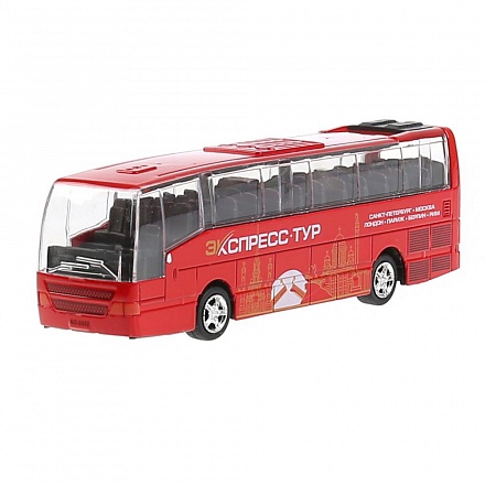 Модель - Рейсовый автобус, длина 16 см, свет-звук, инерционный механизм 