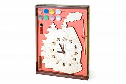 Часы с циферблатом под роспись – Домик, с красками 