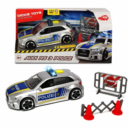 Фрикционная полицейская машинка - Audi RS3, 15 см, масштаб 1:32 с аксессуарами, свет, звук, 