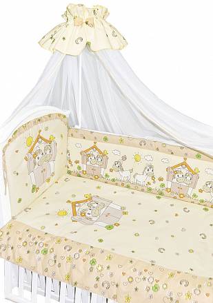 Комплект в кроватку – Лошадки, 7 предметов, бежевый 