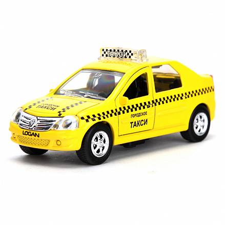 Металлическая инерционная машина - Renault Logan Такси, масштаб 1:43, со светом и звуком 