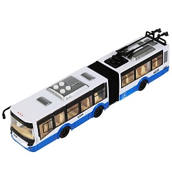 Городской троллейбус 4 кнопки 32 см со светом и звуком на резинке (Технопарк, TROLLRUB-30PL-BUWH) (ассортимент) - миниатюра