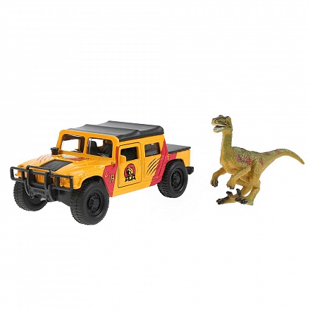 Машина Hummer h1 пикап, 12 см и динозавр 9 см металлическая инерционная 
