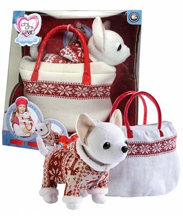 Игровой набор с плюшевой собачкой Зимний стиль в сумочке с заклёпками 