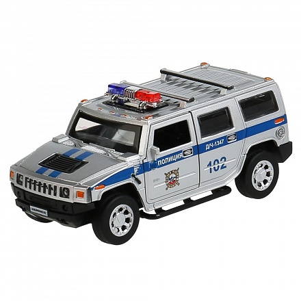 Машина Полиция Hummer h2 12 см серебристая двери и багажник открываются металлическая инерционная 