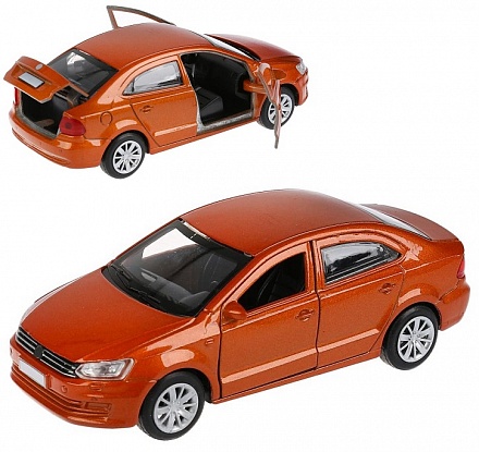 Машина металлическая Volkswagen Polo Седан, 12 см, открываются двери и багажник, инерционная, коричневая 