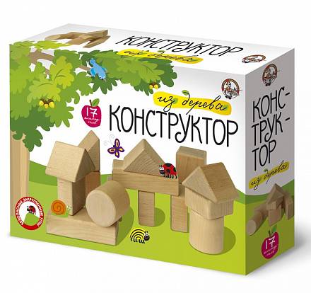 Кубики деревянные – конструктор, 17 элементов, неокрашенный