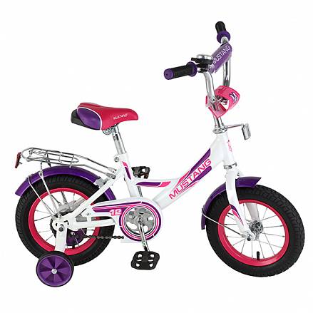 Велосипед детский - Mustang, бело-фиолетовый со страховочными колесами 