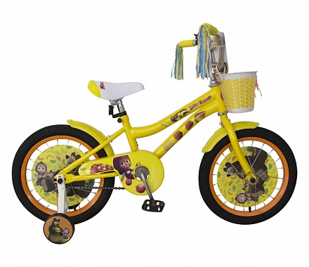 Детский двухколесный велосипед - Маша и Медведь, желтый, колеса 16" 