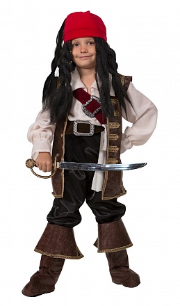 Карнавальный костюм для мальчиков – Капитан Джек Воробей, сорочка, жилет, брюки и косынка, размер 128-64 