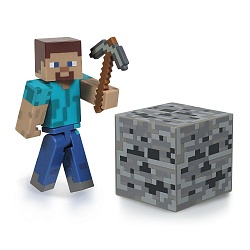 Игровой набор из серии Minecraft с фигуркой Стива, кубом земли и киркой (Jazwares, 16501) - миниатюра