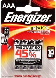 Батарейки Energizer Max PowerSeal, типоразмер ААA LR-03, мизинчиковые, 4 штуки - миниатюра