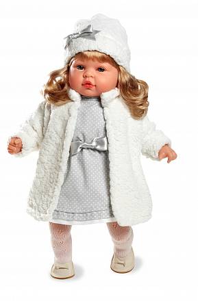 Мягкая виниловая кукла Elegance в пальто и шапочке, смеется, 45 см 