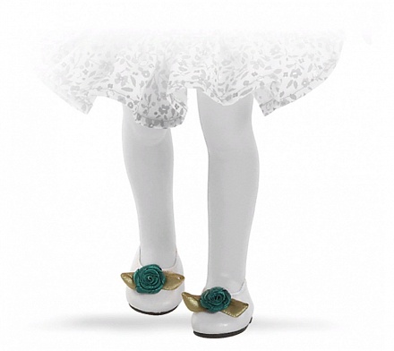 Туфли белые с зеленым цветком, для кукол 32 см 