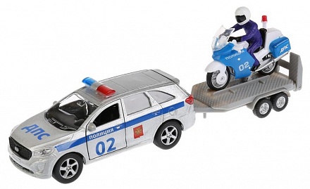 Металлическая инерционная машина - Kia Sorento Prime Полиция, 12 см + Мотоцикл 7,5 см 