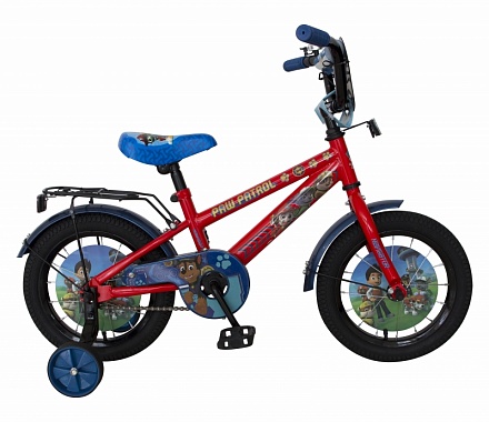 Детский велосипед - Щенячий патруль, колеса 14", стальная рама и обода, ножной тормоз 