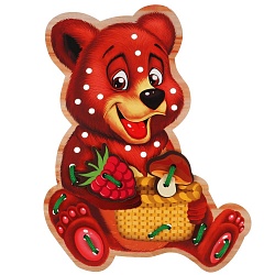 Деревянная игрушка-шнуровка Медведь (Буратино, W0155) - миниатюра