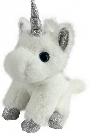 Мягкая игрушка - Единорог белый с серебром, 15 см 