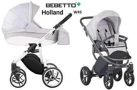 Детская коляска Bebetto Holland New 2 в 1, шасси белый/Bia, цвет - W45 