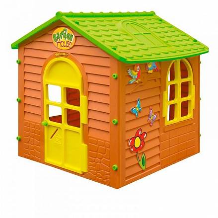 Детский малый игровой домик, коричневый с зеленой крышей 