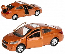 Модель Hyundai Solaris, золотой, 12 см, открываются двери, инерционный (Технопарк, SOLARIS-GD) - миниатюра