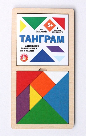 Игра головоломка деревянная - Танграм, цветная, большая 